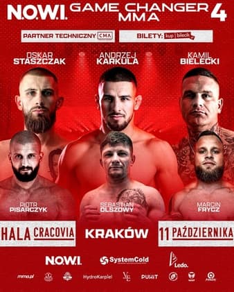 Plakat gali N.O.W.I. Game Changer MMA 4, Hala Cracovia, 11 października 2025 — Kamil Bielecki na karcie walk